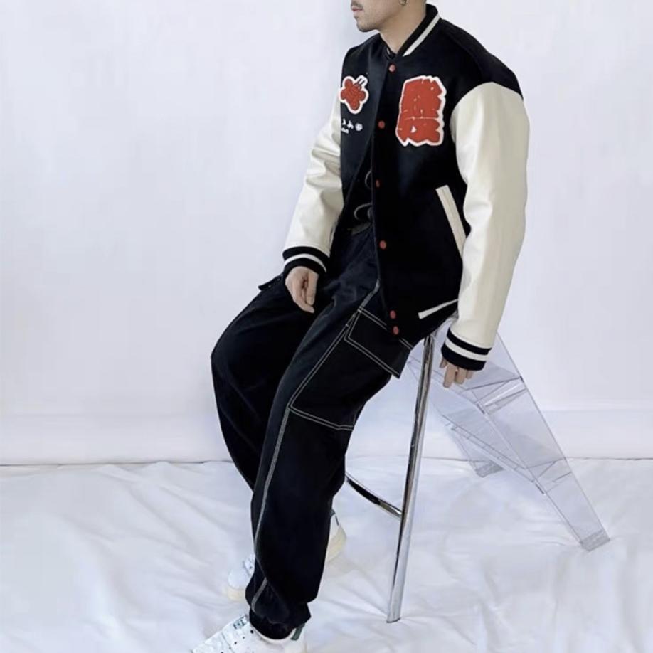 Li-Ning Коллекция Rabbit Year Prosperity Collection, свободная бейсбольная куртка с вышивкой «Кролик-бабочка», мужская верхняя одежда, черный AJMT003-3