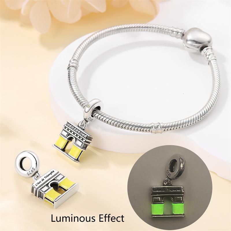 925 Silver Famous Attractions Eiffel Tower Church Luminous Charms Pendants Fit Qikaola Original Bracelets DIY Jewelry
