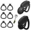 Black Electric Shock Vibrating Chastity Cage with 6 Rings Remote Control Penis CB Lock BDSM Training Abstinence Bondage Sex Toys