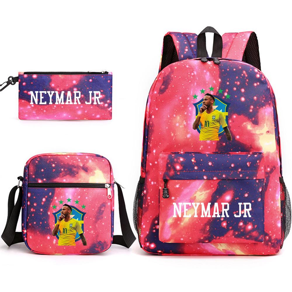 Neymar schoolbag star Neymar has the same peripheral printed backpack, male and female students campus three-piece schoolbag.