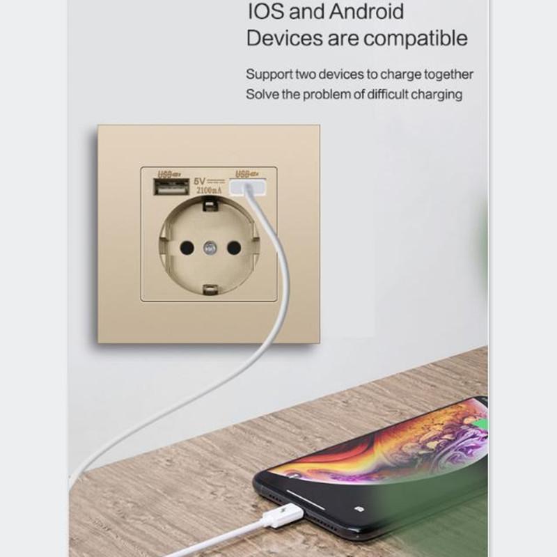 Электрическая розетка стандарта ЕС USB Настенный адаптер для зарядки Зарядка Вилка для Германии Розетка Розетки 16APC Панель Спальня USB-розетка