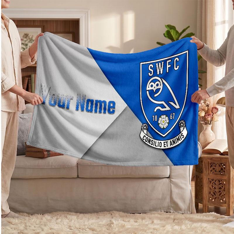 Персонализированное флисовое одеяло Sheffield Wednesday FC с логотипом клуба, с индивидуальным текстом имени, мягкое, теплое, домашнее покрывало