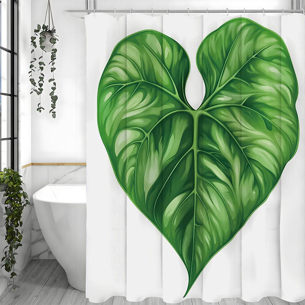 Green Leaf Shower Curtain, Bathroom Decorative Shower Curtain, Waterproof Shower Curtain with Hooks