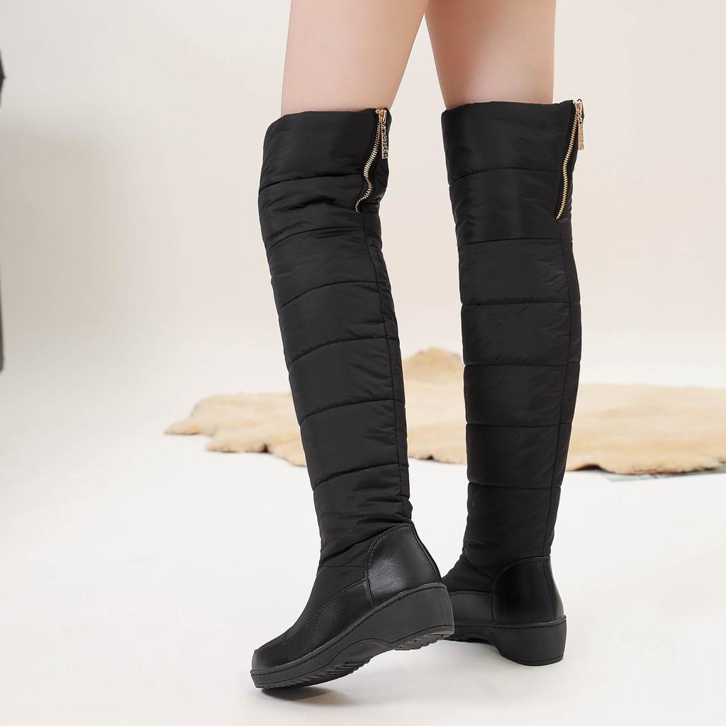 Krazing Pot PU Down Fiber Tarpaulin Autumn Winter Shoes Med Heels Size 44 Wedges Super Size Snow Boots Round Toe Keep Warm Knee Boots