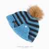 Striped knitted hat women's autumn and winter imitation fox fur ball warm ear protection pullover hat showing face small wool hat