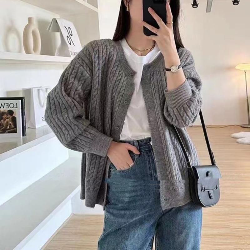 Весна и Осень новая модная повседневная универсальная верхняя одежда свитер женский мягкий восковой твист простой вязаный кардиган топ трендовый