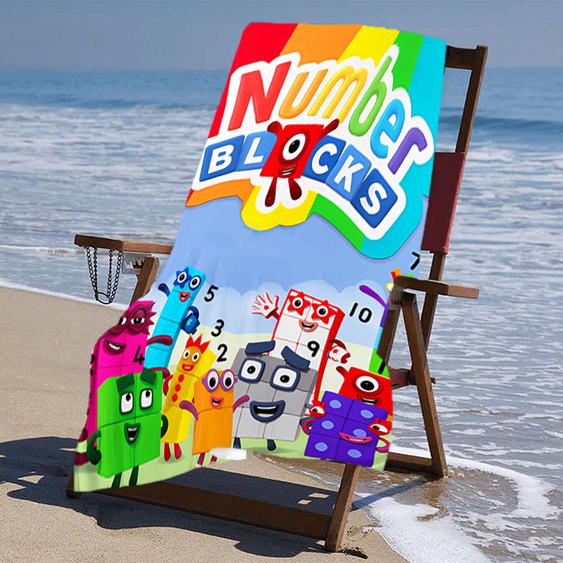 Пляжное полотенце с рисунком Numberblocks - мягкое, впитывающее, быстросохнущее, можно стирать в машине - идеально для плавания, кемпинга, купания