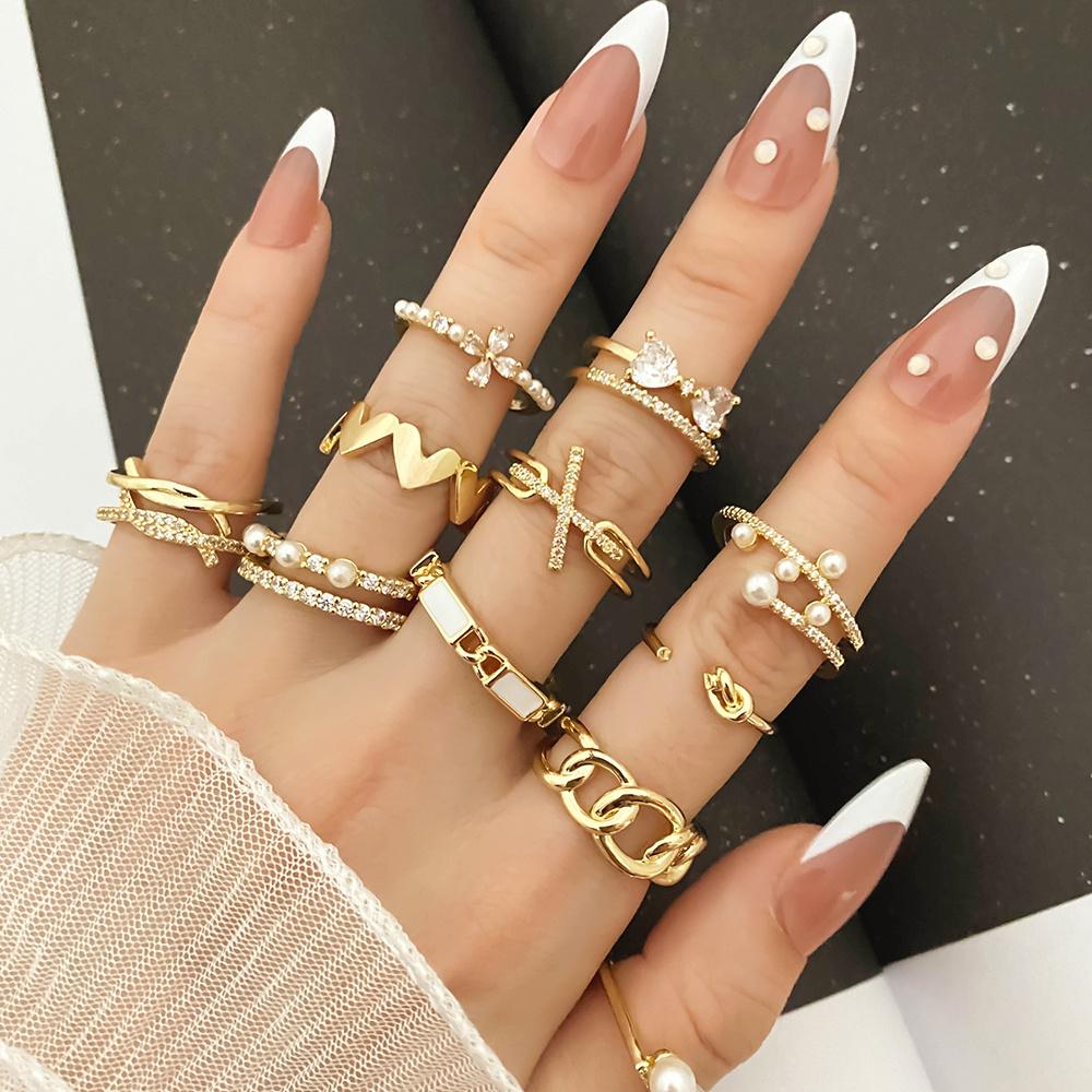 Модные геометрические кольца золотого цвета, сверкающее открытое кольцо с цирконом, эффектные ювелирные изделия для женщин