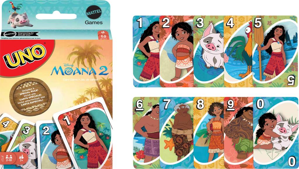 Mattel Games UNO Disney Moana 2 Card Game for with Deck Special Rules Includes Special Rules Inspired by the Movie Kids/Adults/Family &