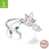 Smart Kingfisher Open Ring Exquisite Cute Pink S925 Sterling Silver Bird Ring Jewelry