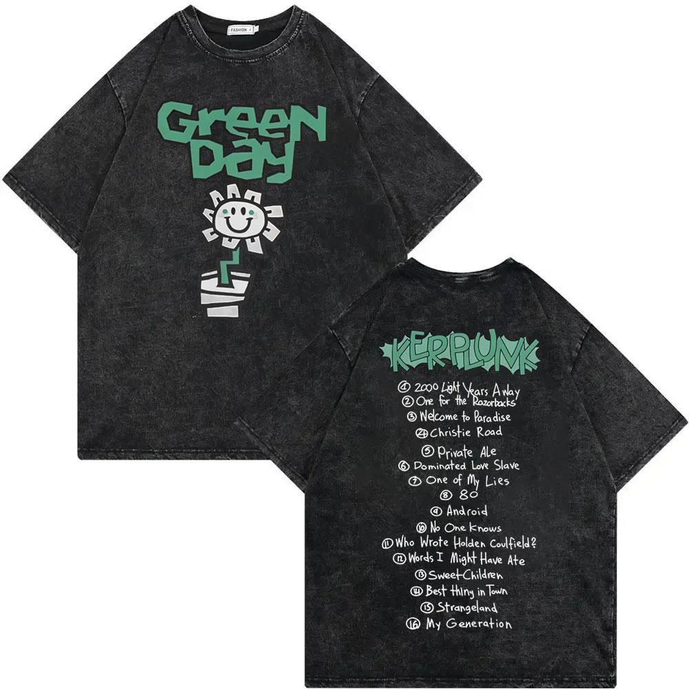 Винтажная футболка с мерчем тура Green Day, выстиранная, мужская, женская одежда, рок, хип-хоп футболка, летняя повседневная мода, свободные футболки