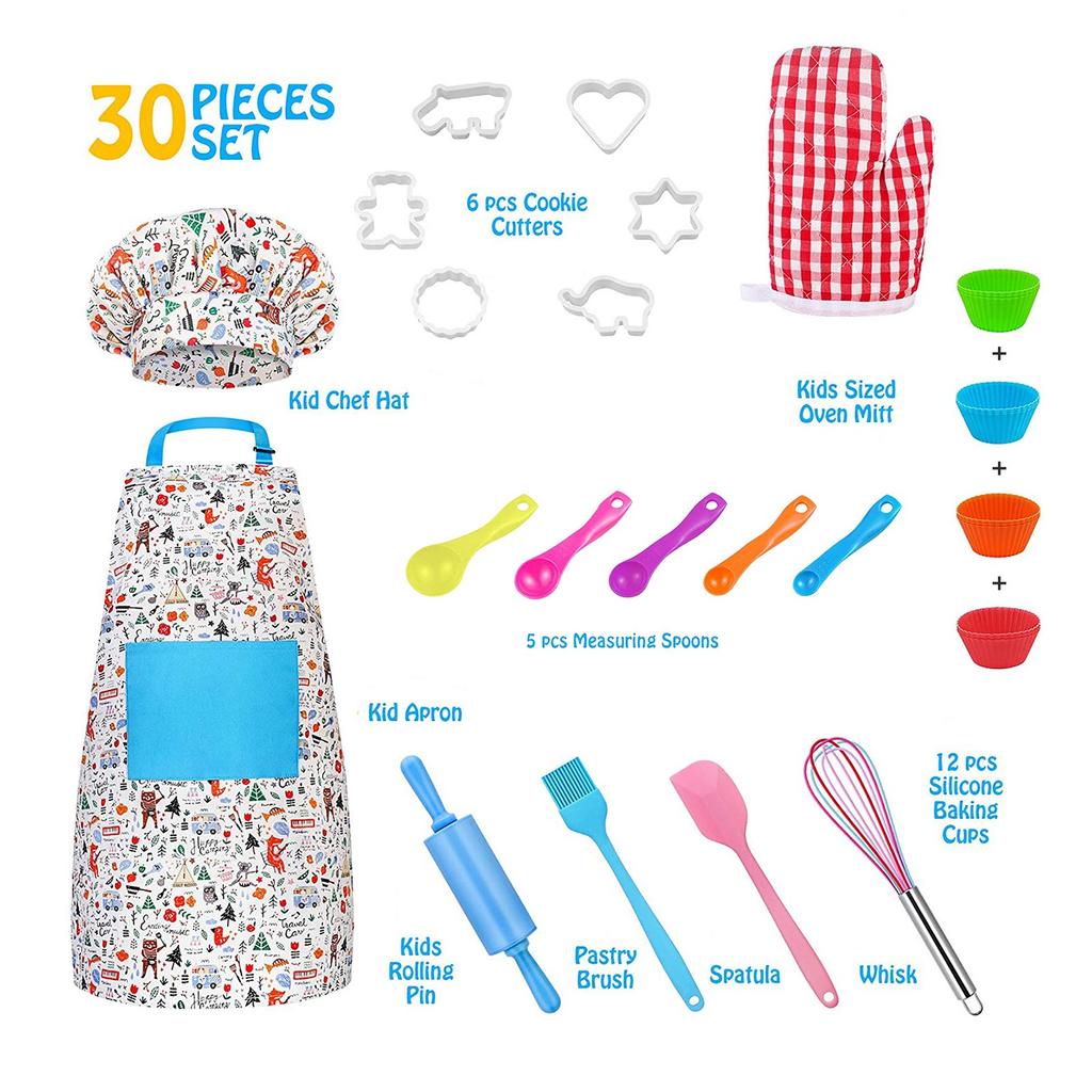 30 шт./компл. детский набор для выпечки, инструменты для выпечки, набор для приготовления пищи, в комплект входит детский фартук, шляпа шеф-повара