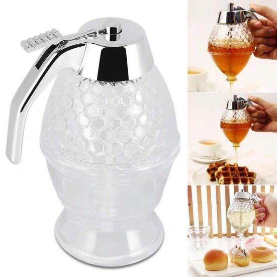Honey Syrup Juice Dispenser No Drip Glass Beautiful Honeycomb Shaped Pot And Maple Syrup Dispenser Efficient Anti-Crystallization Multi-Functional Bee