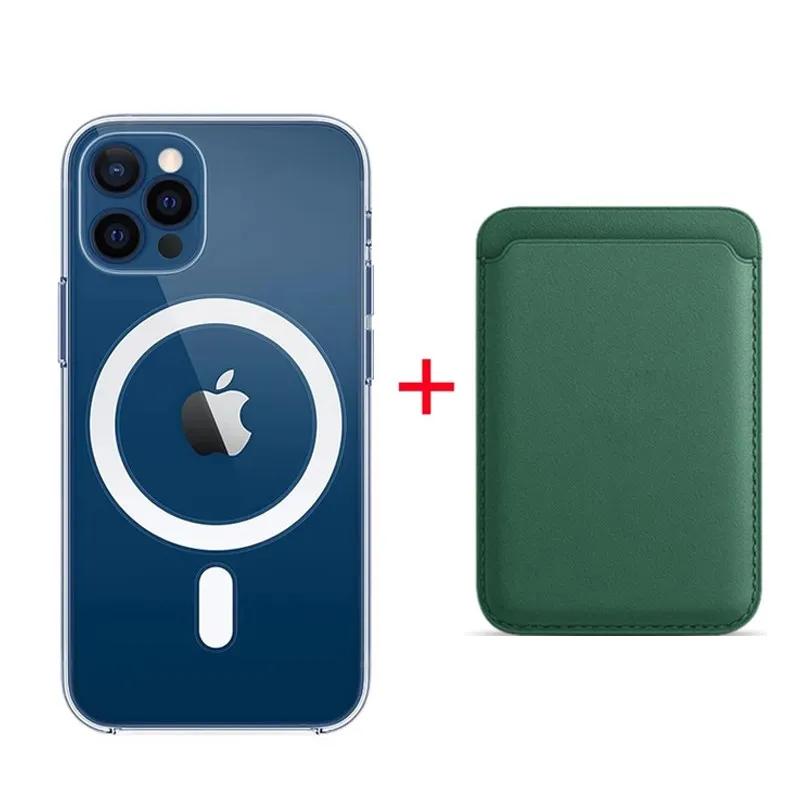 Прочный Магнитный Держатель для Карт Кошелек Чехол Macsafe Для Для Iphone 16 1 14 13 12 Mini 11 Pro Max 7 8 X XS Mag Safe Прозрачная Крышка