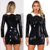Women's Long Sleeve Bodycon Mini Dress Patent Leather Party Dress Clubwear Halloween Costume