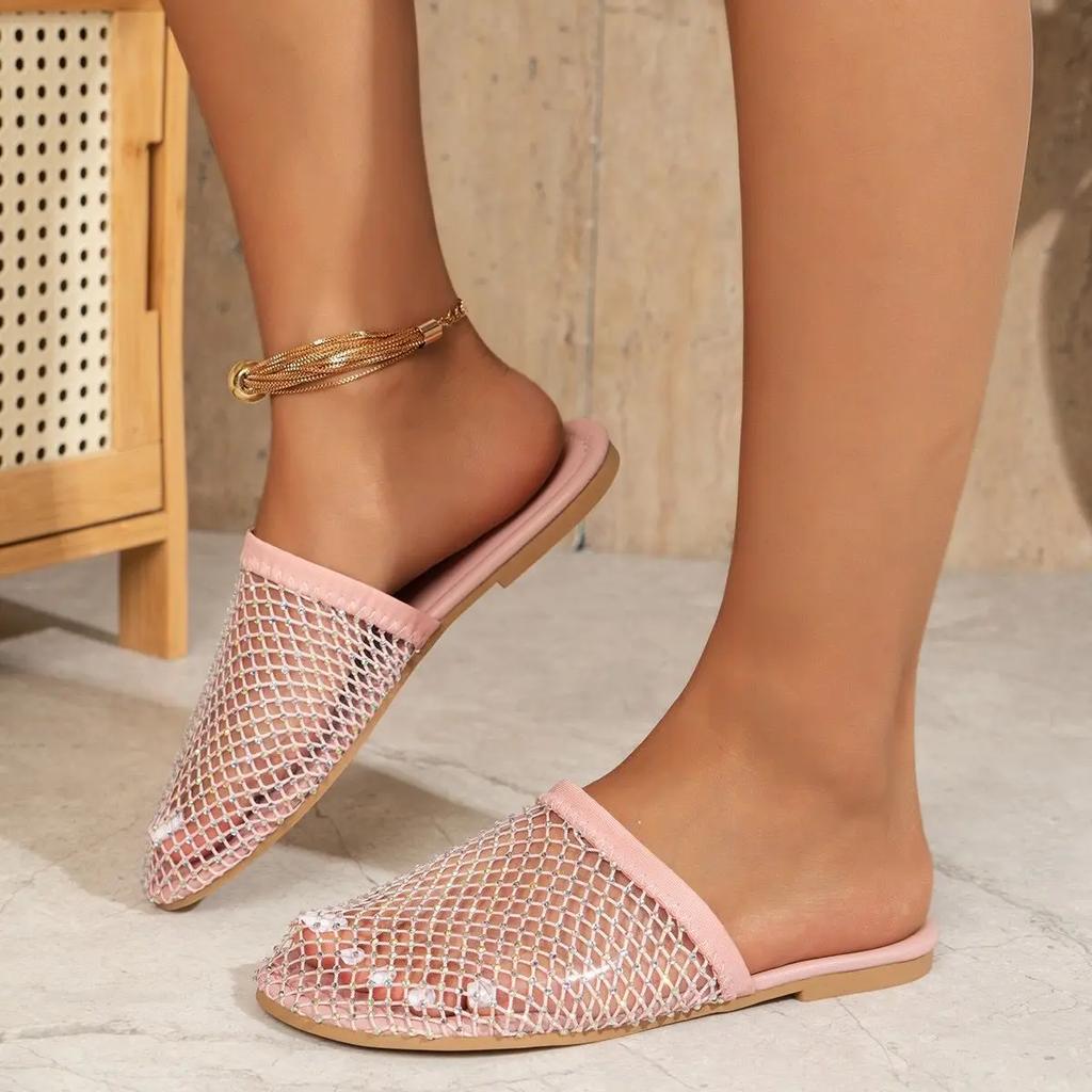 2024 летние женские новые тапочки с круглым носком Water Diamond Flat Home нескользящие сандалии тапочки