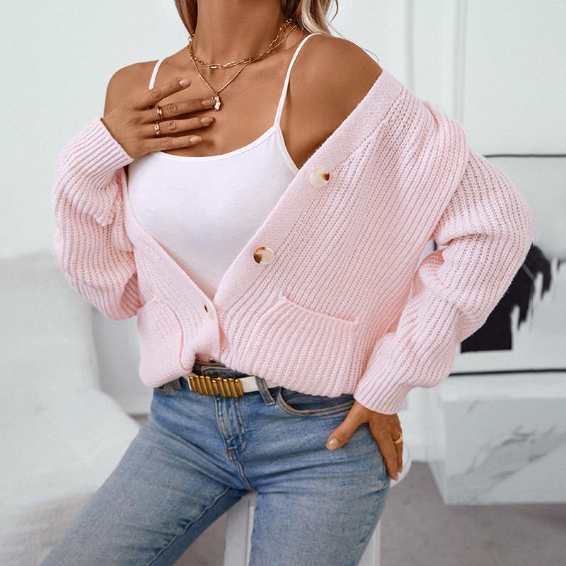 Autumn and Winter Women's Knitwear Loose Casual Solid Colour V-neck Single-breasted Knitted Sweater