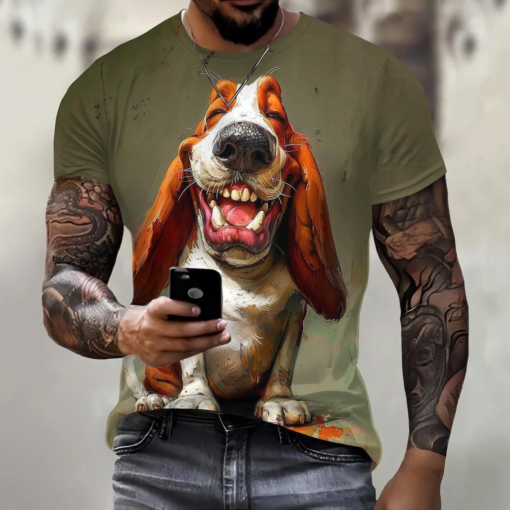 Men's T-Shirt With Print 3d Toothed Dog Tees Tops Fashion Men Animal Pattern T Shirt Oversized Streetwear O-Neck Fashion Clothes