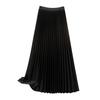 Women Maxi Skirt Elastic High Waist Pleated Skirt Solid Color Smooth Satin A-Line Skirt Work Leisure Wear