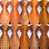 Fashion Mens Orange Plaids Silk Necktie Pocket Square Cufflinks Set for Wedding Business Party