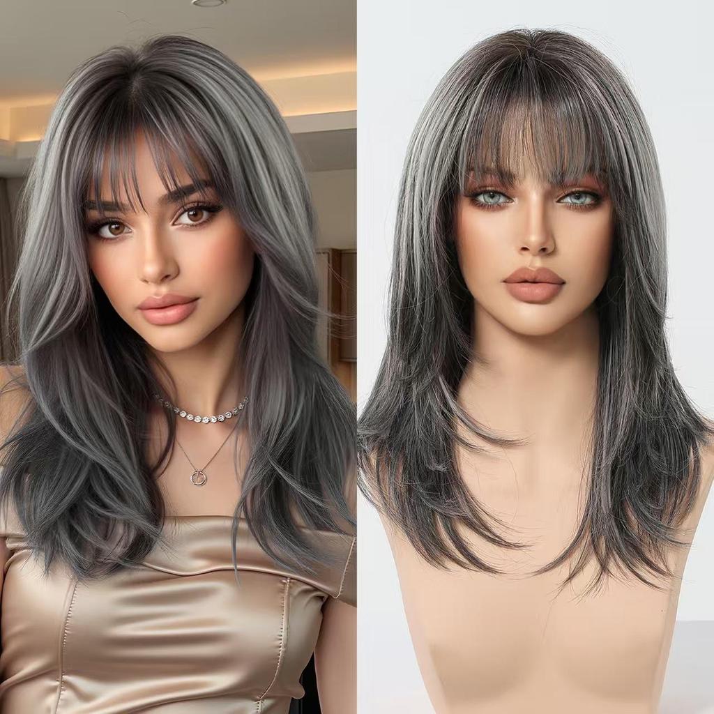 20 Inch Long Layered Cut Wigs for Women, Gorgeous Fluffy Wigs, Synthetic Full Machine Wigs for Party, Daily Use, Synthetic Fiber Wig