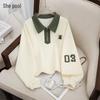 Women's Academy Style Color Block Lapel Sweatshirt