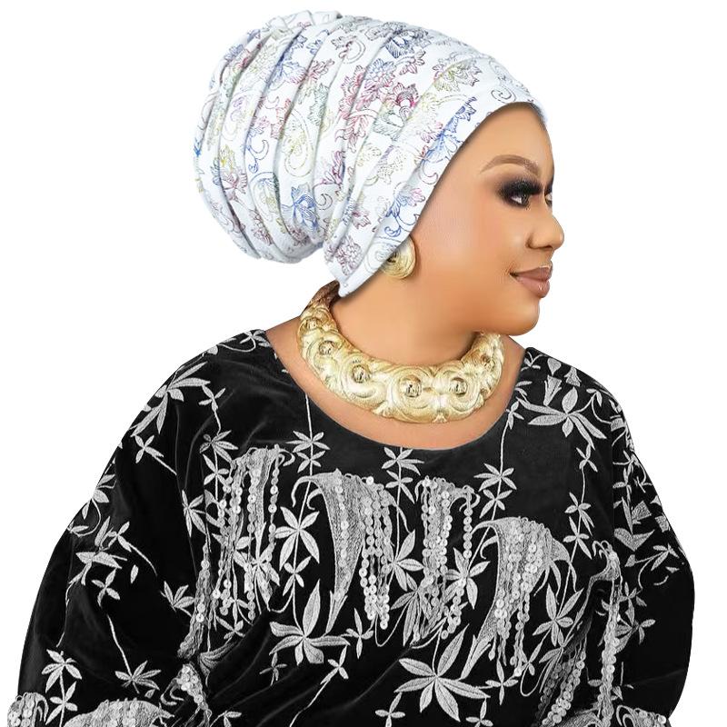 Glitter Full Body Pleated Turban Cap for Women