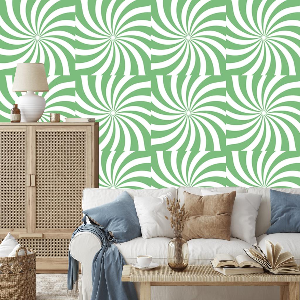 Hippie Wallpaper Background Green, White and Mint for Living Room and Bedroom 50x1000