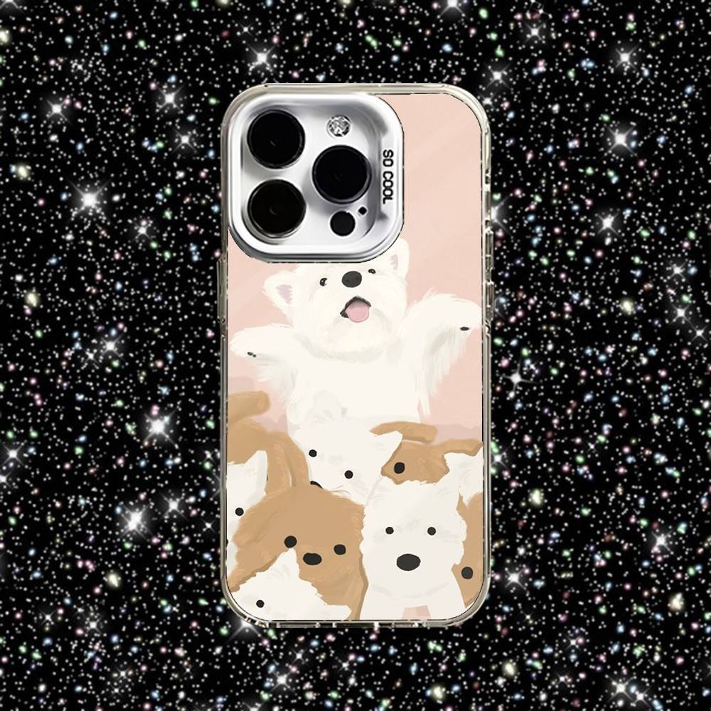Чехол для телефона 'Счастливая собака', милый, для iPhone 16,15,14,13,12,11, Pro, XS, Max, Plus, Mini, SE, белый, конфетный, матовый, противоударный