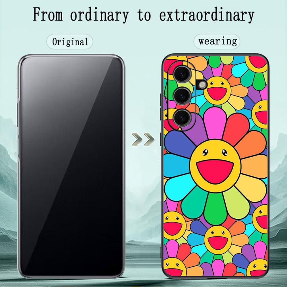 Чехол для телефона с рисунком подсолнуха в стиле М. Мураками для Samsung Galaxy S26 S25 S24 S23 S22 S21 Plus Ultra Note20 Мягкий Черный