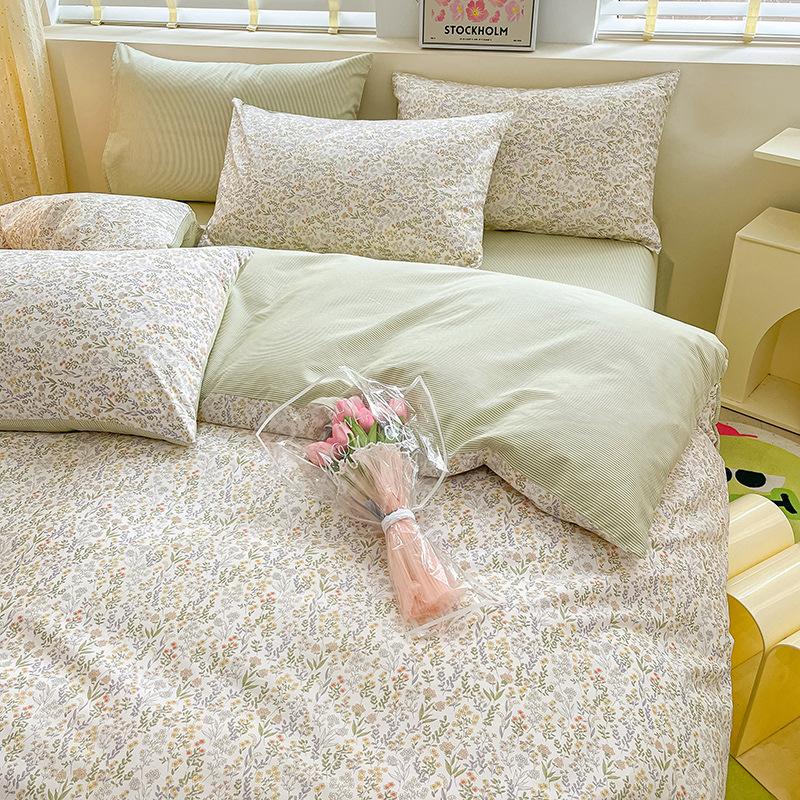 Комплект из четырех предметов из чистого хлопка, счет 60, утолщенное постельное белье из чистого хлопка, комплект из трех предметов, длинноволокнистый хлопок, небольшой свежий пододеяльник, простыня на подгонке.