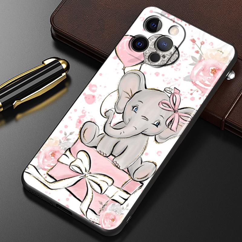 Cute Dumbo Cartoon For iPhone 15 14 13 12 11 XS XR X 8 7 SE Pro Max Plus Mini Black Cover Phone Case