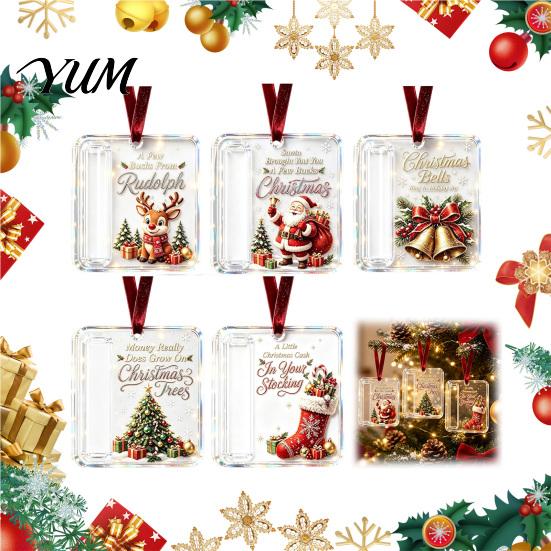Reusable Acrylic Gift Holder 3 Pcs Christmas Cash Ornament, Money for Cash, Clear Party Favors Xmas Tree Hanging Decoration, Holiday Gifts Stocking