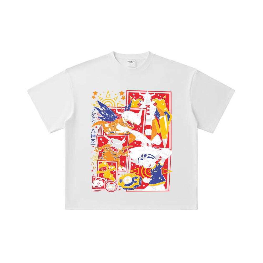 260 GSM Double Yarn 32 Count 100% Cotton Digimon V1 Agumon Print Unisex Heavy Cotton T Shirt