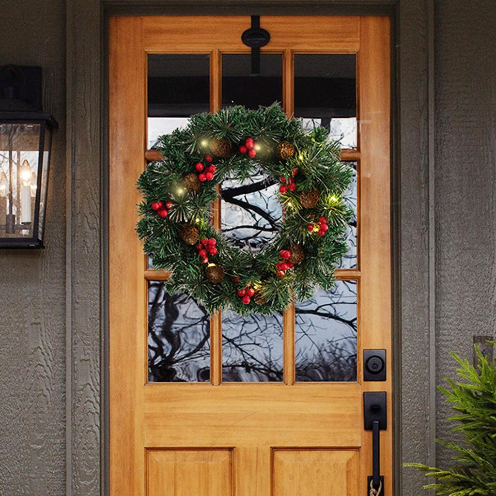 Reusable Christmas Wreath With Lights, Seasonal Festive Front Door Fireplace Decoration