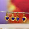 5Pcs, Natural Stone Lapis Lazuli Pendant with Golden Accents, Bohemian-Style Heart-Shaped Charms for Jewelry Making DIY, Creative Hanging Decor