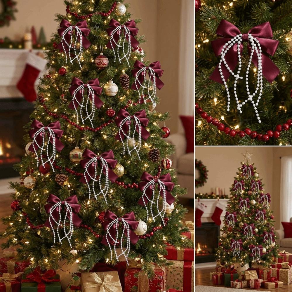 12Pcs/Set Elegant Christmas Bow Decoration Ribbon Christmas Tree Ornaments Home Decoration