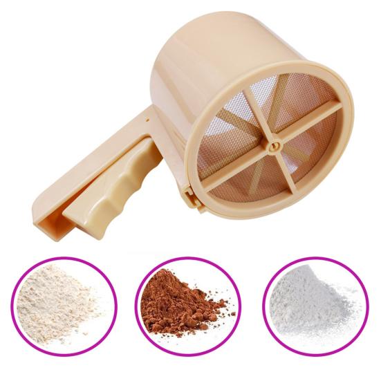Полуавтоматическое сито для муки, дуршлаг, мелкоячеистый фильтр, легко чистящаяся чашка, перколятор для муки, сито для выпечки, сахарное сито