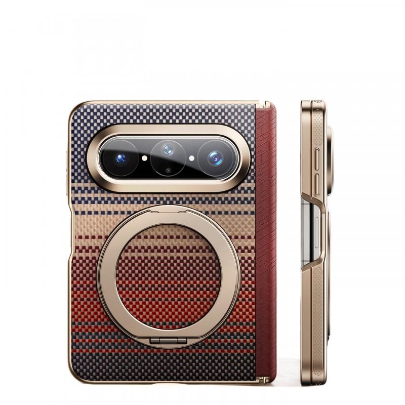 Kevlar Magnetic Phone Case With 360 Rotating Stand Pura X Max Full Coverage Shockproof Cover In Carbon Fiber