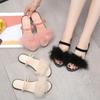 Sandals Outside Woman Slippers Low Heel Fluffy Slides Pink Summer Vintage Feather Shoes for Women 2024 Junior Soft Korea Style I