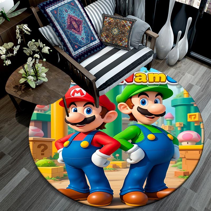 Custom Name,Mario&Luigi pattern round rug,Carpet Rug for Living Room Bedroom Playroom ,Non-slip Floor Mat,Holiday Gifts and Birthday Gifts.