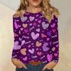 Женский модный пуловер с круглым вырезом и длинными рукавами с принтом сердечек ко Дню святого Валентина