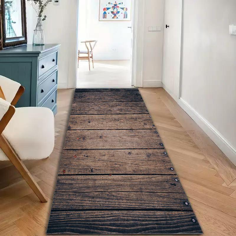 VIKAMA Rustic Dark Wood Plank Runner Rug, Vintage Distressed Floor Mat for Hallway Entryway Farmhouse Decor
