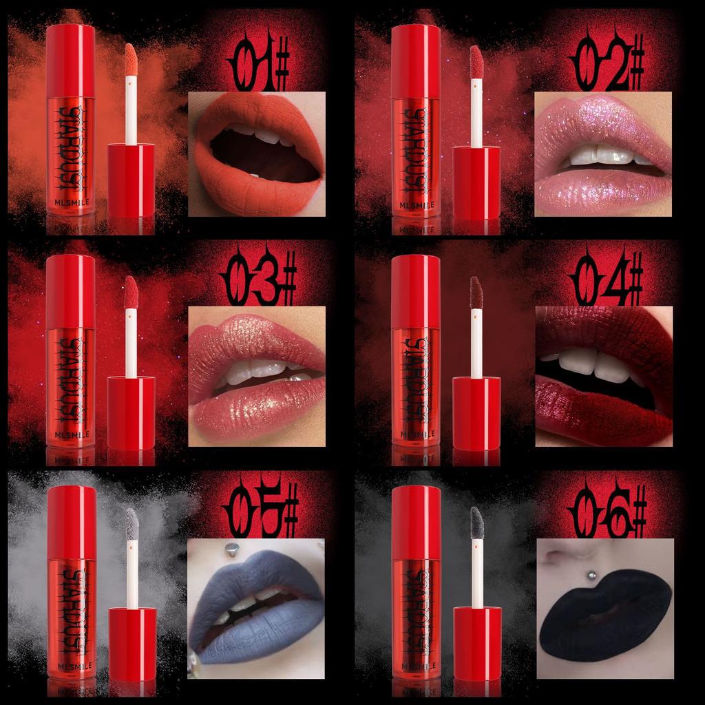 MLSMILE Multi-color Velvet Matte Misted Surface Pearl Fine Glitter Lipstick Powder Coated with Water for Easy Color Lip Glaze Halloween