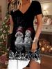 Fashion Women's V Neck Short Sleeve Christmas Snowman Printed Dress Sex Short Skirt Dresses