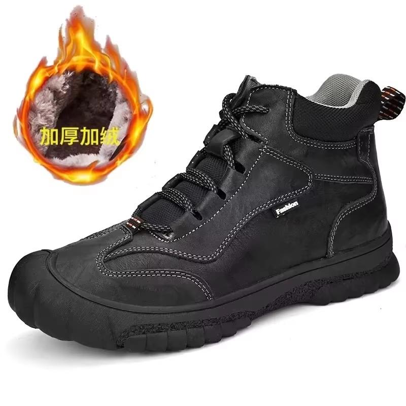 Модная мужская обувь, новые походные мужские ботинки, люксовая брендовая обувь для активного отдыха, мужские ботинки из натуральной кожи, зимние ботинки для скалолазания, теплые плюшевые меховые ботинки