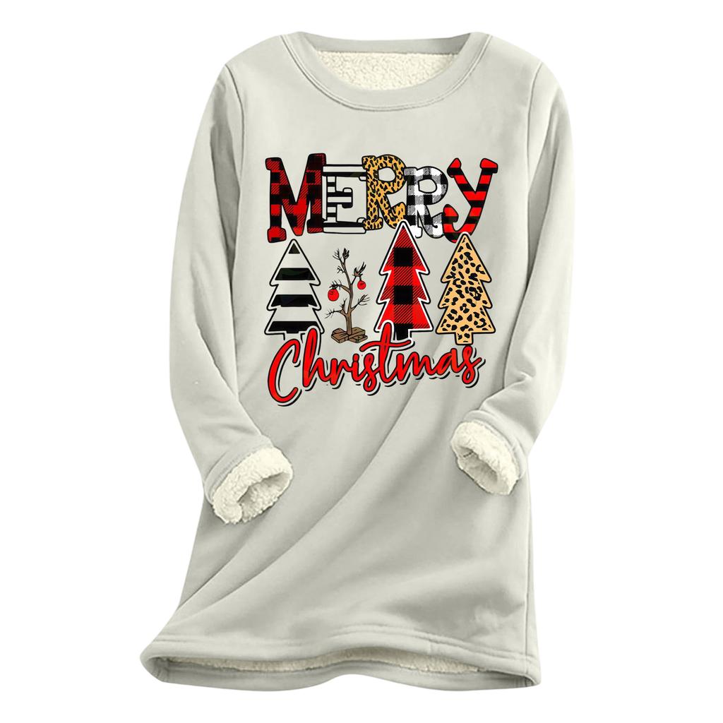 Women's Christmas Print Thick Plush Lambswool Warm Long Top