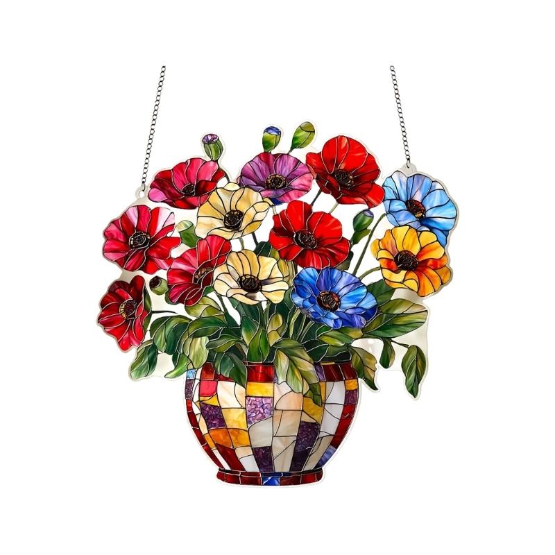 Красочная акриловая подвесная табличка с комнатным растением в горшке для украшения уличной вечеринки на лужайке, погодоустойчивый дизайн, оконное украшение