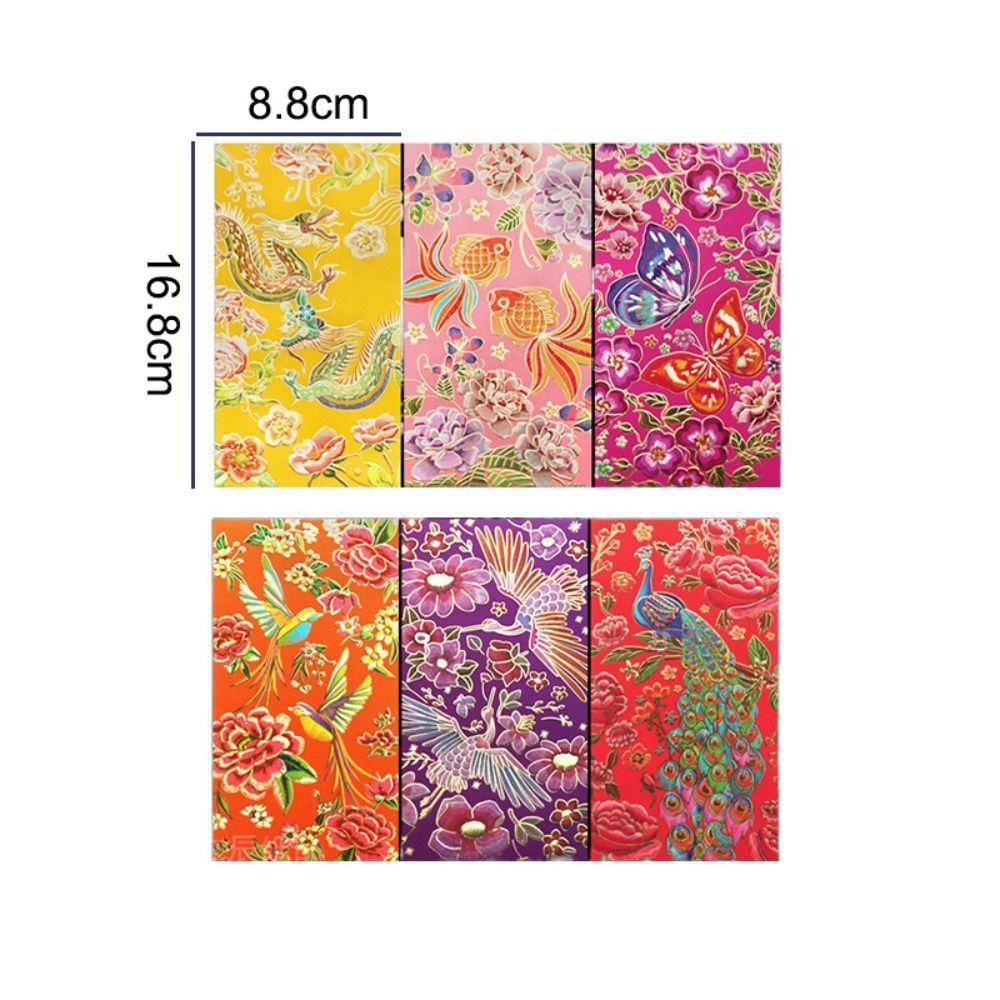 6 шт. Винтажные конверты для денег на удачу в китайском стиле, карман для денег, красный конверт на Новый год, Праздник весны