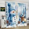 Charming Snowman Christmas Curtain Set Print Semi-Sheer Curtain Panels - 2Piece Rod Pocket Window Drapes for Bedroom